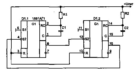 Рис. 9. Автогенератор на двух одновибраторах.